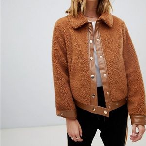 Pieces teddy sherpa leather jacket coat